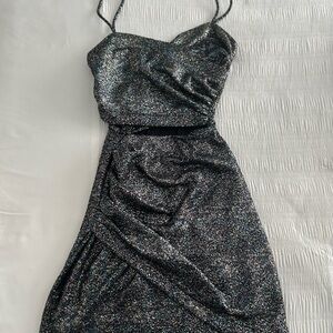 Zara Black Silver Ruched Cocktail Dress